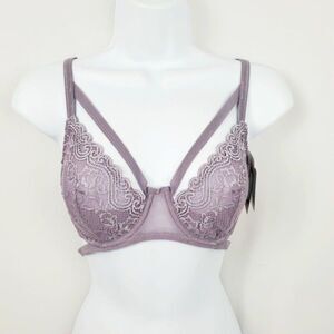 NWT SAKI Silver by Diana M Bara 34B Grey Lace Bra